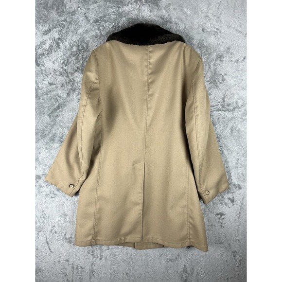 Vintage 1970s Sears Best Overcoat Mens 42 Beige Faux Fur Lined Long Button Front - Picture 7 of 16